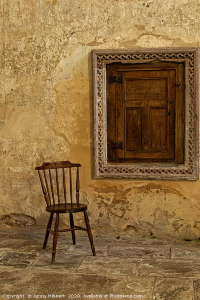 Chair and little door in Abbey Dore Picture Board by Jenny Hibbert