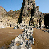 Buy canvas prints of Mewslade Bay Gower showing the rocky beach by Jenny Hibbert