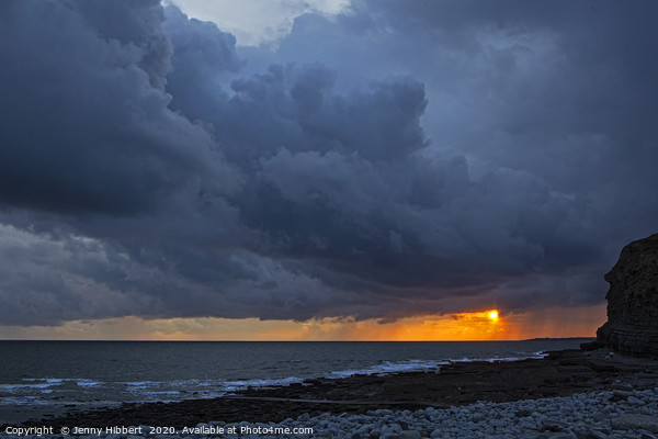 Stormy sunset at Southerndown Glamorgan Picture Board by Jenny Hibbert
