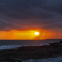 Buy canvas prints of Sunsetting on a stormy evening at Dunraven Bay Gla by Jenny Hibbert
