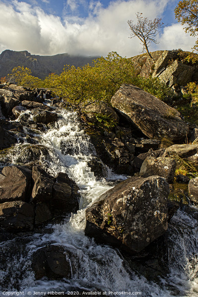 Waterfall rushing down at Cwm Idwal  Picture Board by Jenny Hibbert