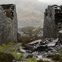 Buy canvas prints of Dinorwic Slate Quarry on a misty morning by Jenny Hibbert