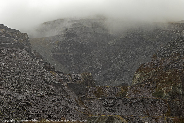 Dinorwic Slate Quarry on a misty morning in North  Picture Board by Jenny Hibbert
