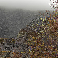 Buy canvas prints of Dinorwic Slate Quarry on a misty morning in spring by Jenny Hibbert