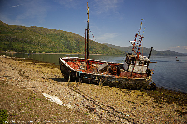 Old boat abandoned in Ardgour Loch Linnhe Western  Picture Board by Jenny Hibbert