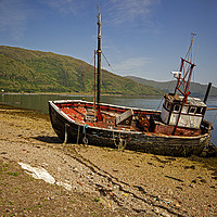 Buy canvas prints of Old boat abandoned in Ardgour Loch Linnhe Western  by Jenny Hibbert