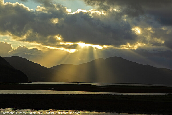 Sunrays hitting loch in Dornie Scotland Picture Board by Jenny Hibbert