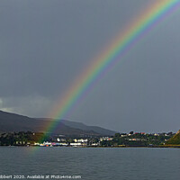 Buy canvas prints of Portree harbour with a rainbow after the rain by Jenny Hibbert