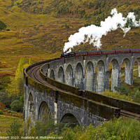 Buy canvas prints of Glenfinnan Viaduct with steam train crossing by Jenny Hibbert