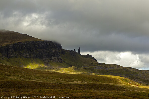Old Man of Storr poking out of the landscape Picture Board by Jenny Hibbert