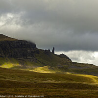 Buy canvas prints of Old Man of Storr poking out of the landscape by Jenny Hibbert