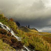 Buy canvas prints of Bride's Veil Falls with Old Man of Storr on the horizon by Jenny Hibbert
