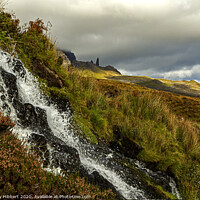 Buy canvas prints of Bride's Veil Falls with Old Man of Storr by Jenny Hibbert