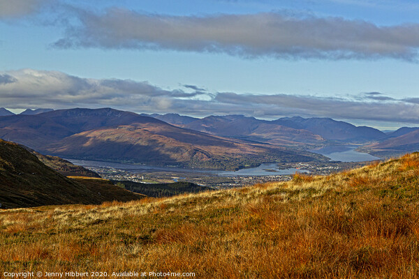 On top of Aonach Mor overlooking Fort William Picture Board by Jenny Hibbert