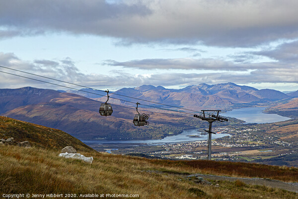 Cable pods with mountain bikes heading up to Aonach Mor Picture Board by Jenny Hibbert