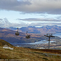 Buy canvas prints of Cable pods with mountain bikes heading up to Aonach Mor by Jenny Hibbert