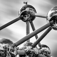 Buy canvas prints of black and white long exposure of the Atomium in downtown Brussel by DiFigiano Photography