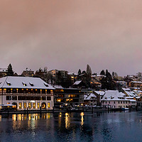 Buy canvas prints of Schaffhausen cityscape at twilight in winter by DiFigiano Photography
