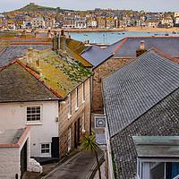 Buy canvas prints of Over the Roof Tops to St Ives Harbour  by Monica McMahon