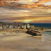 Buy canvas prints of Majestic Sunset at St Ives Harbour by kathy white