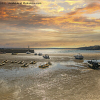 Buy canvas prints of  st Ives harbour lighthouse, sunrise by kathy white