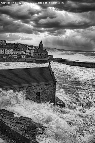 Clock tower Porthleven  Storm force Picture Board by kathy white