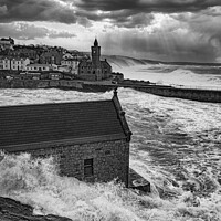 Buy canvas prints of Clock tower Porthleven  Storm force by kathy white