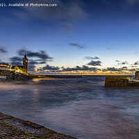 Buy canvas prints of  Porthleven at night with clock tower,and ship inn by kathy white