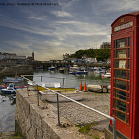 Buy canvas prints of Porthleven Harbour Cornwall, old Red Telephone box by kathy white