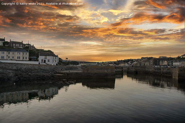 Majestic Sunset over Porthleven Harbour Picture Board by kathy white