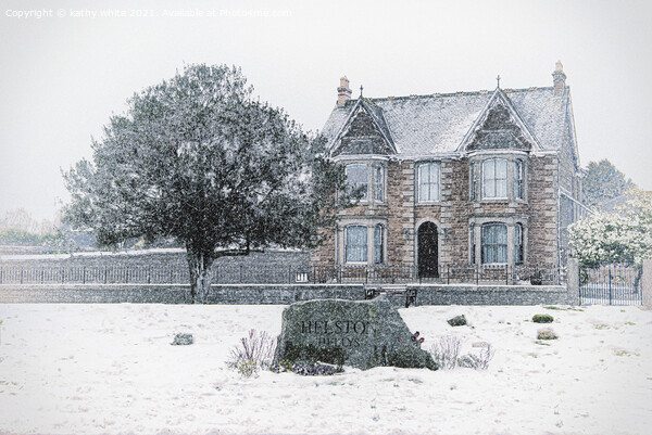 welcome to Helston in the snow Picture Board by kathy white