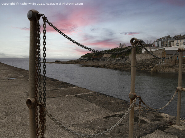 Porthleven red sky at night Picture Board by kathy white