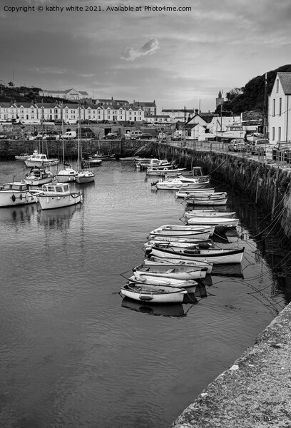  Porthleven Harbour black and white Picture Board by kathy white