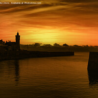 Buy canvas prints of Porthleven Cornwall silhouette Sunset  by kathy white