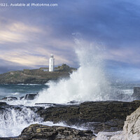 Buy canvas prints of Godrevy lighthouse Cornwall,from  Hayle Beach by kathy white