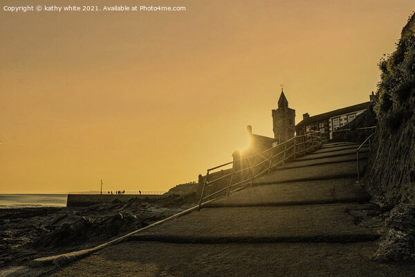 Porthleven Church Sunset  with orange sky Picture Board by kathy white