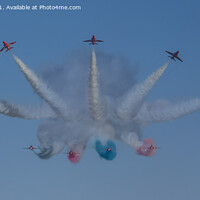 Buy canvas prints of Red arrows in a cornish sky,smoke trails,  by kathy white