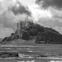 Buy canvas prints of St Michaels mount Cornwall black and white by kathy white