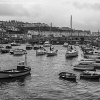 Buy canvas prints of Porthleven Harbour Cornwall with fishing boats by kathy white