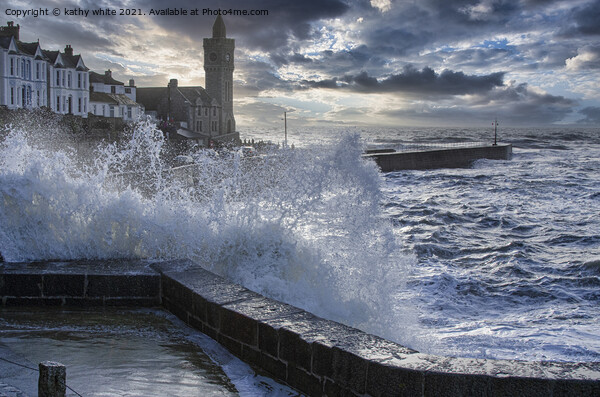 Porthleven storm  Cornwall Clock tower Canvas Print by kathy white