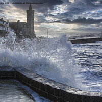 Buy canvas prints of Porthleven storm  Cornwall Clock tower by kathy white