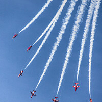 Buy canvas prints of Red arrows in a cornish sky,smoke trails,  by kathy white