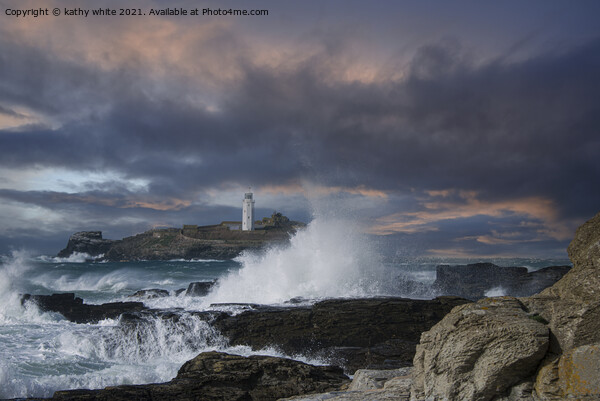 Storm approaching Godrevy  lighthouse Picture Board by kathy white