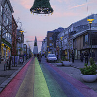 Buy canvas prints of Reykjavik Iceland Rainbow road  by kathy white