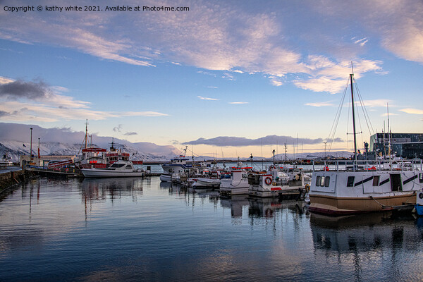 Old Harbour in winter in Reykjavik Iceland Picture Board by kathy white