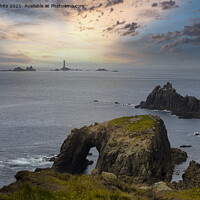 Buy canvas prints of longships lighthouse, Sunset set Lands End Cornwal by kathy white
