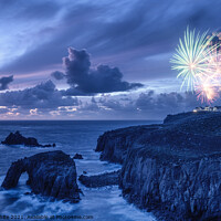 Buy canvas prints of Sunset set at Lands End Cornwall with fireworks  by kathy white