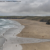 Buy canvas prints of Perranporth  Cornwall sandy beach, by kathy white