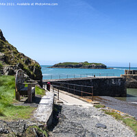 Buy canvas prints of Mullion Cove, Cornwall,seat with a view by kathy white