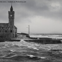 Buy canvas prints of  Porthleven Cornwall black and white by kathy white